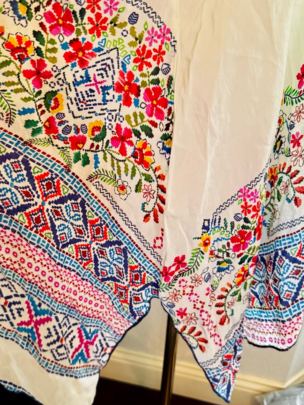 JOHNNY WAS Semi-Sheer Cream Colorful Floral Handkerchief Hem Tunic Top - Picture 11 of 16